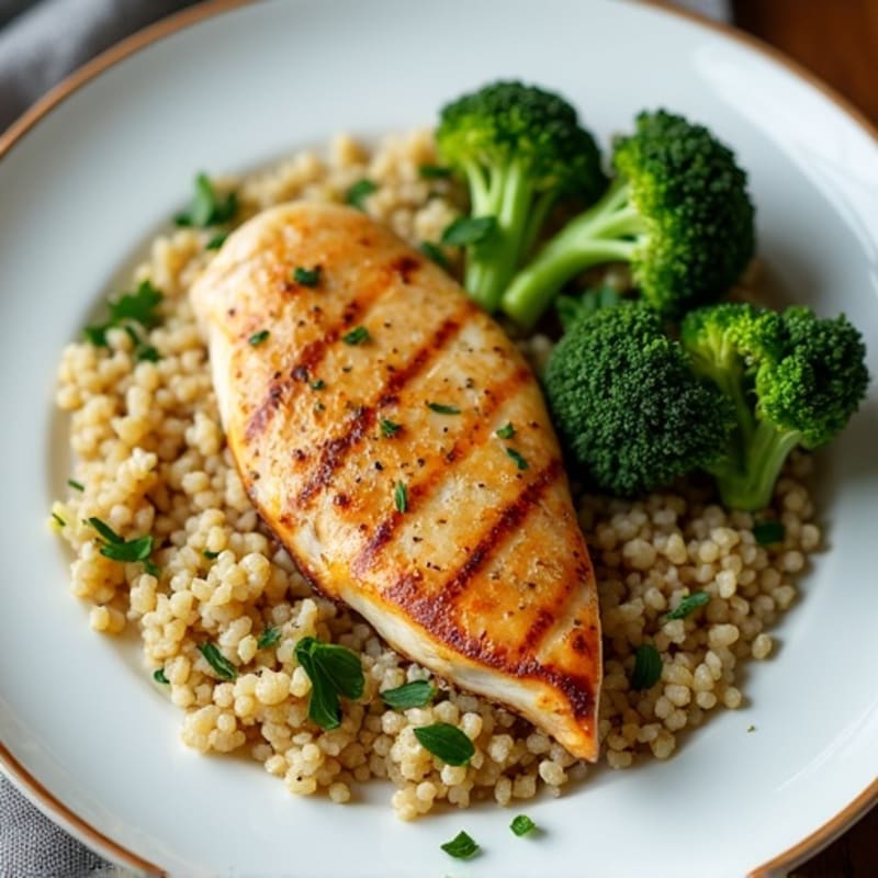 Grilled Chicken Breast with Quinoa and Roasted Broccoli