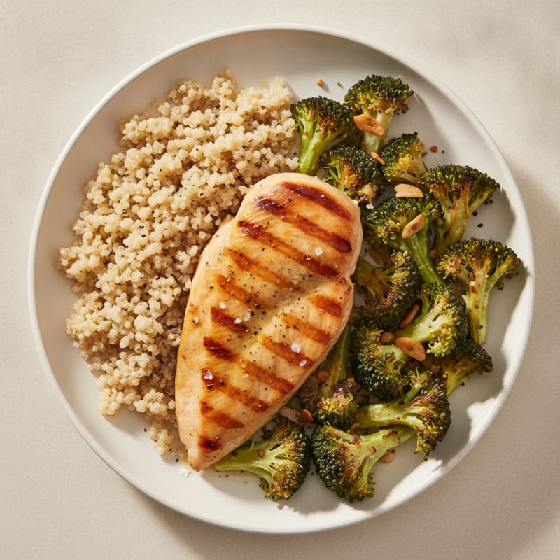 Grilled Chicken Breast with Roasted Broccoli and Quinoa