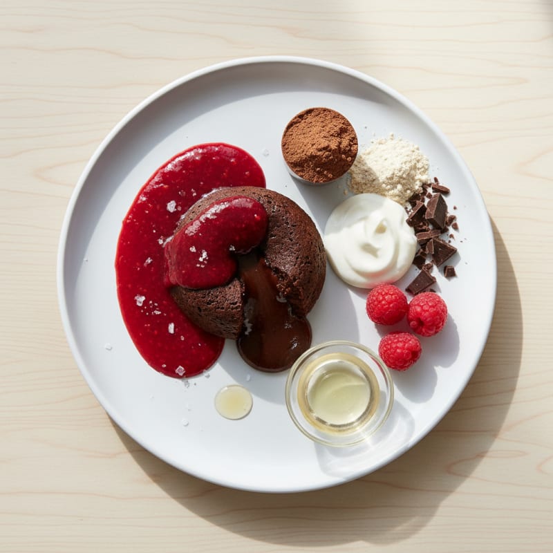 Chocolate Lava Cake with Raspberry Coulis