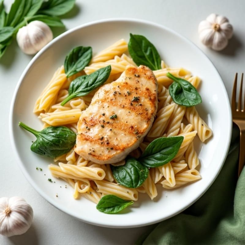 Creamy Garlic Chicken Pasta with Fresh Spinach