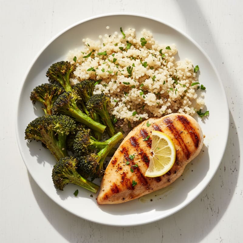 Grilled Chicken Breast with Quinoa and Roasted Broccoli