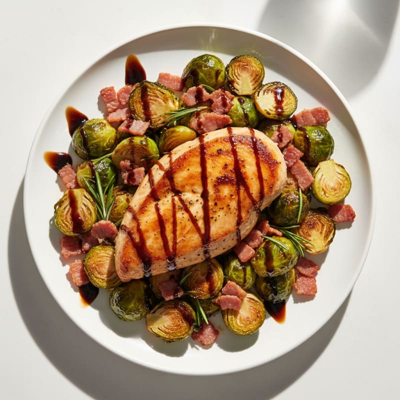 Balsamic-Glazed Brussels Sprouts with Pancetta and Roasted Chicken