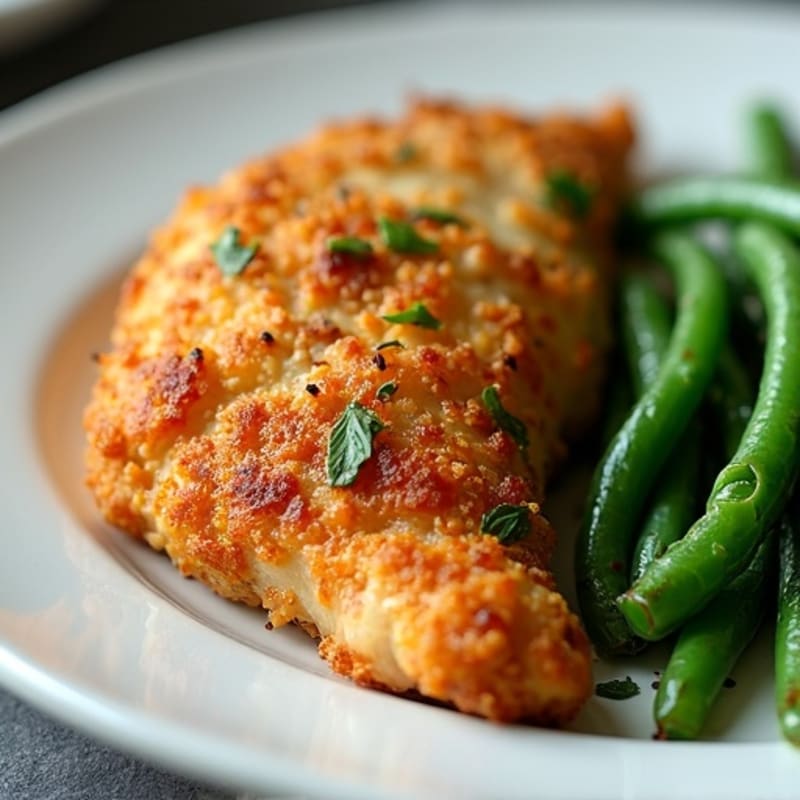 Healthy Crispy Baked Buttermilk Chicken with Roasted Green Beans