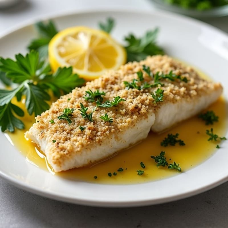 Herb-Crusted Baked Cod with Lemon Garlic Sauce