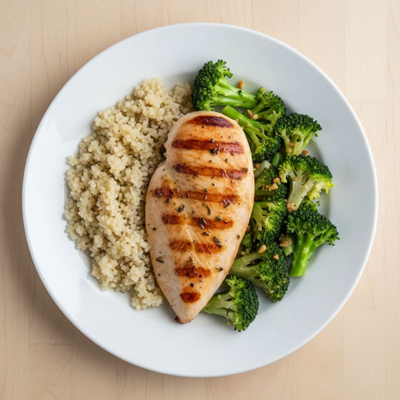 Grilled Chicken Breast with Quinoa and Steamed Broccoli