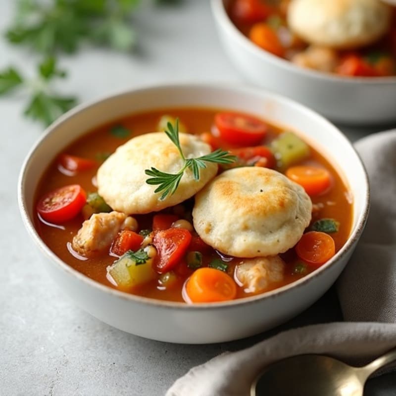 Hearty Chicken and Vegetable Stew with Fluffy Herb Dumplings