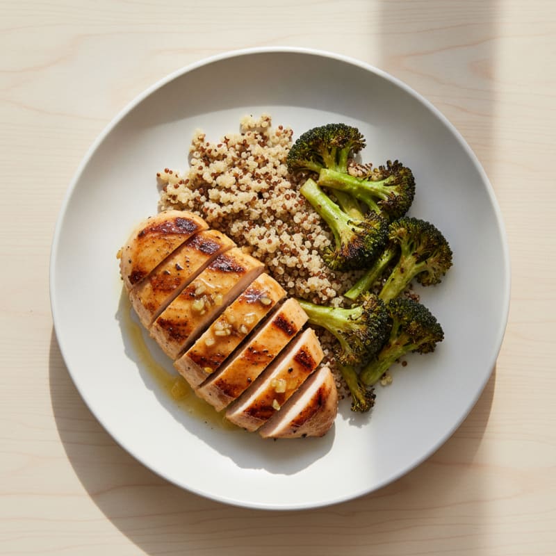Grilled Chicken Breast with Roasted Broccoli and Quinoa