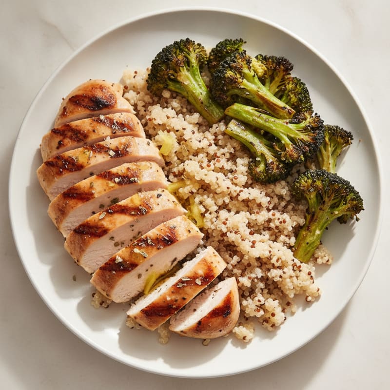 Grilled Chicken Breast with Quinoa and Roasted Broccoli