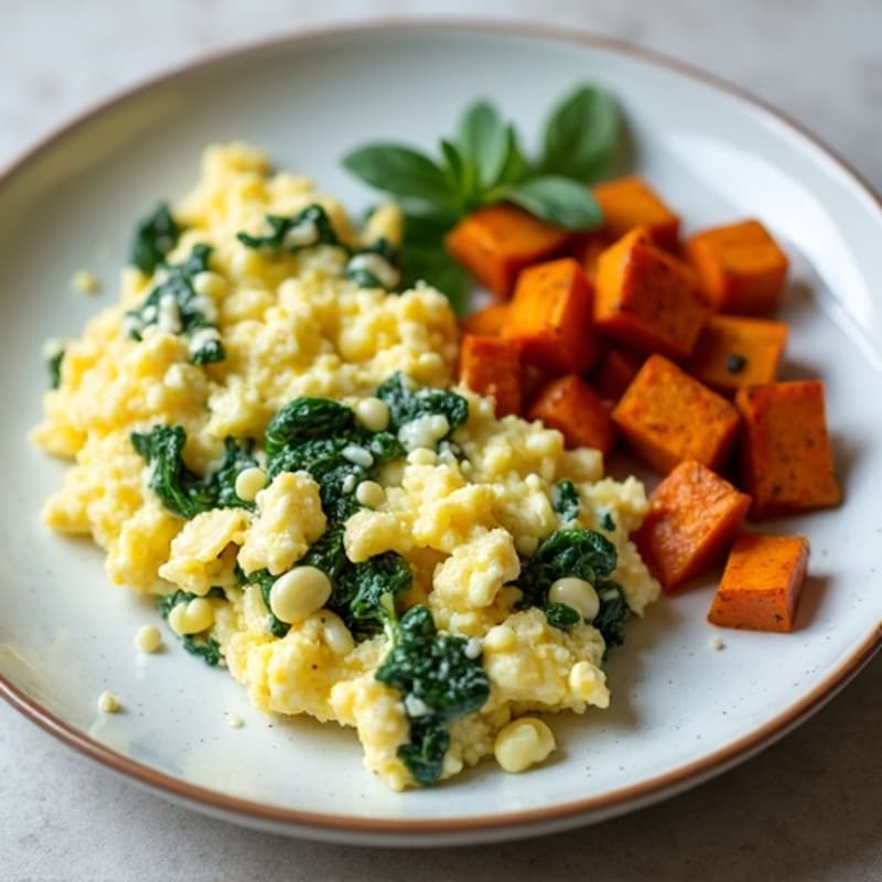 Egg White and Spinach Scramble with Roasted Sweet Potatoes