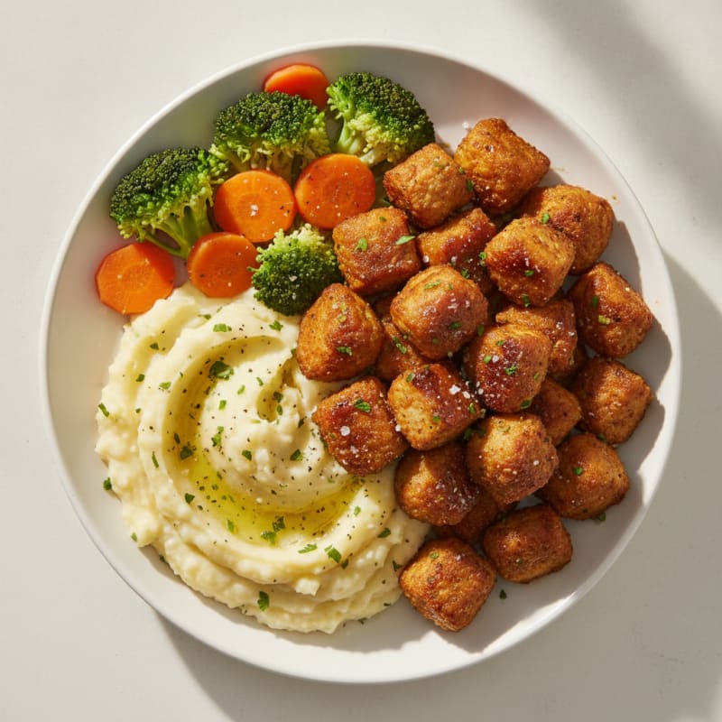 Savory Soy Chunks with Garlic Mashed Potatoes