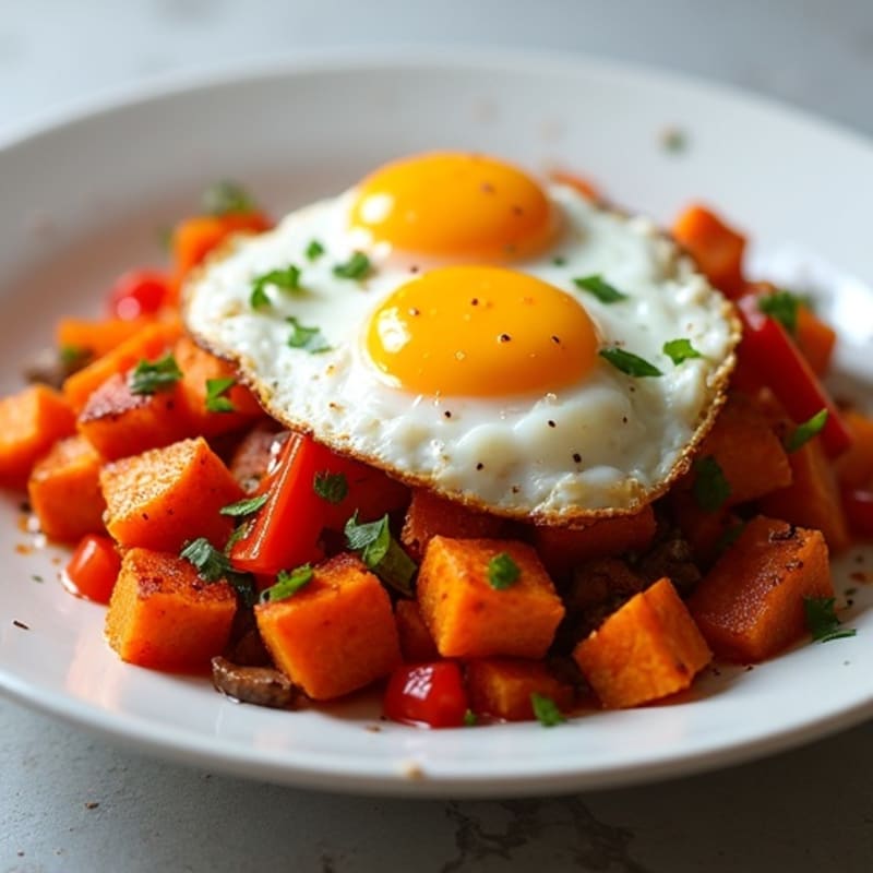 Crispy Sweet Potato Hash with Fried Eggs