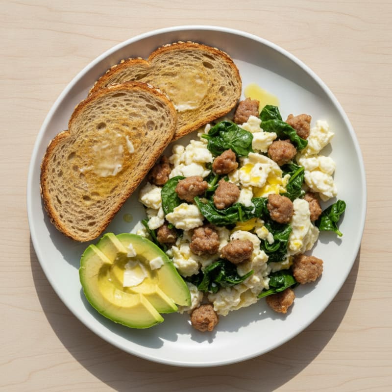 Egg White Scramble with Turkey Sausage and Spinach