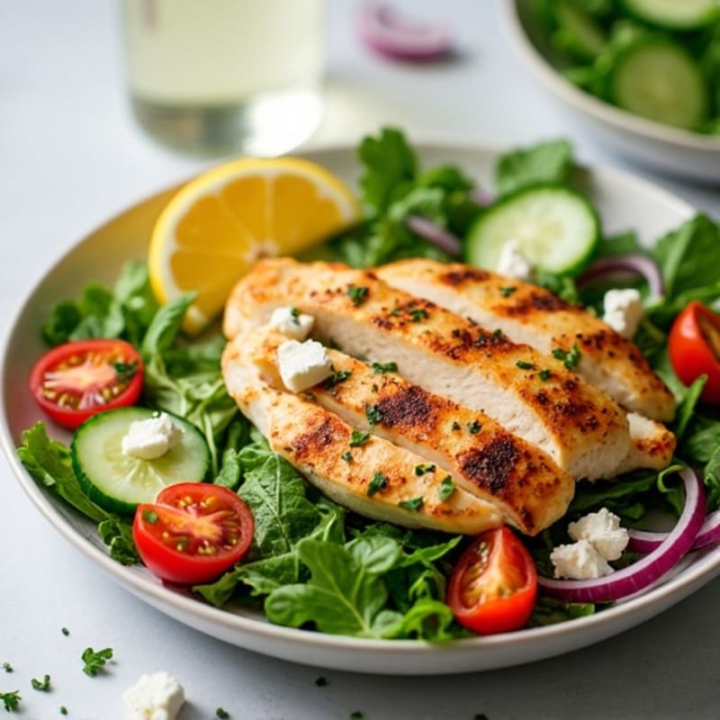 Lemon Herb Roasted Chicken Salad with Fresh Greens and Creamy Feta