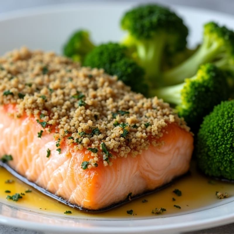 Herb-Crusted Baked Salmon with Roasted Broccoli