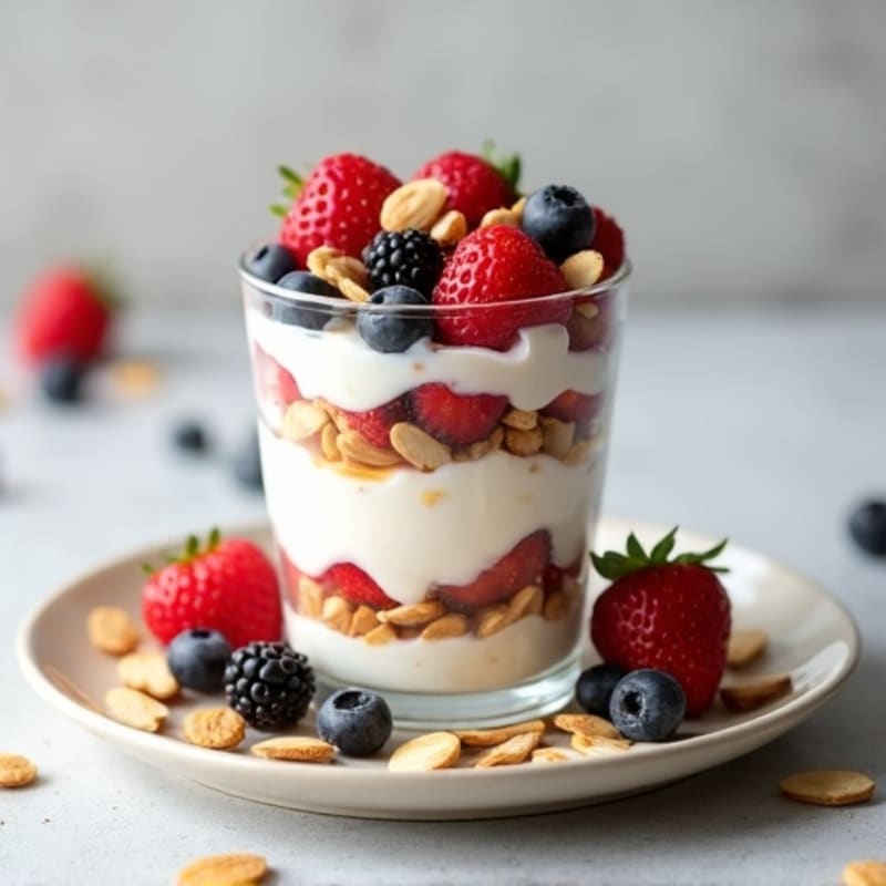 Greek Yogurt Protein Parfait with Mixed Berries and Almonds
