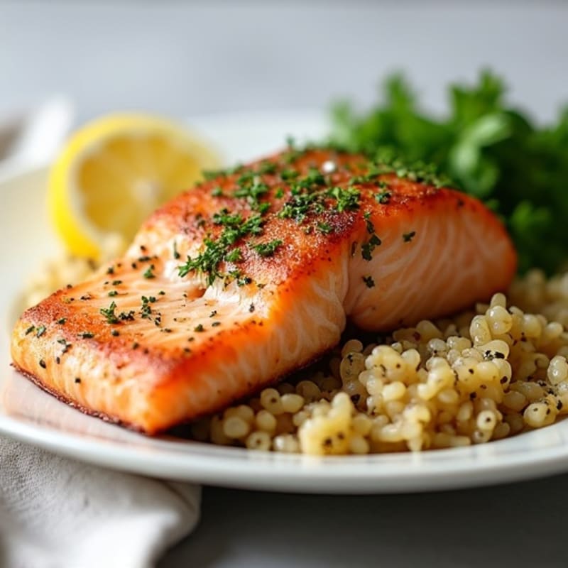 Herb-Crusted Pan Seared Salmon with Lemon Garlic Rice