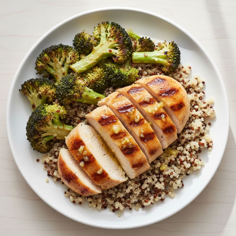 Grilled Chicken Breast with Quinoa and Roasted Broccoli