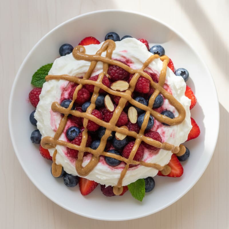 Greek Yogurt Protein Parfait with Mixed Berries and Almond Butter