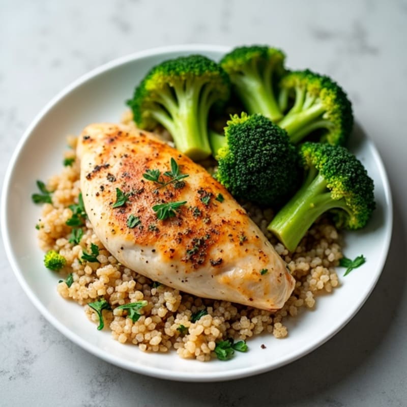 Herb-Roasted Chicken Breast with Steamed Broccoli and Quinoa