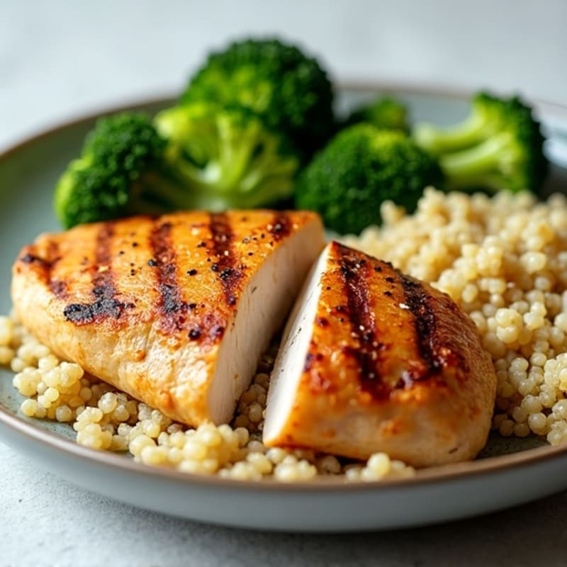 Grilled Chicken Breast with Steamed Broccoli and Quinoa
