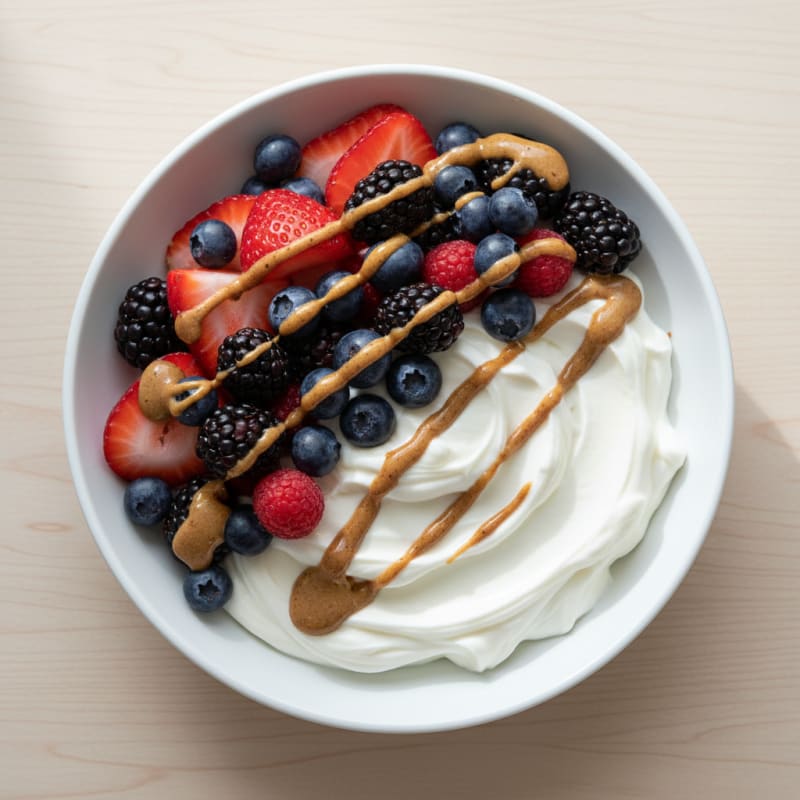 Greek Yogurt Protein Bowl with Mixed Berries and Almond Butter