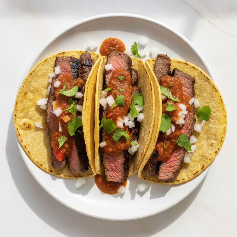 Carne Asada Tacos with Salsa Roja