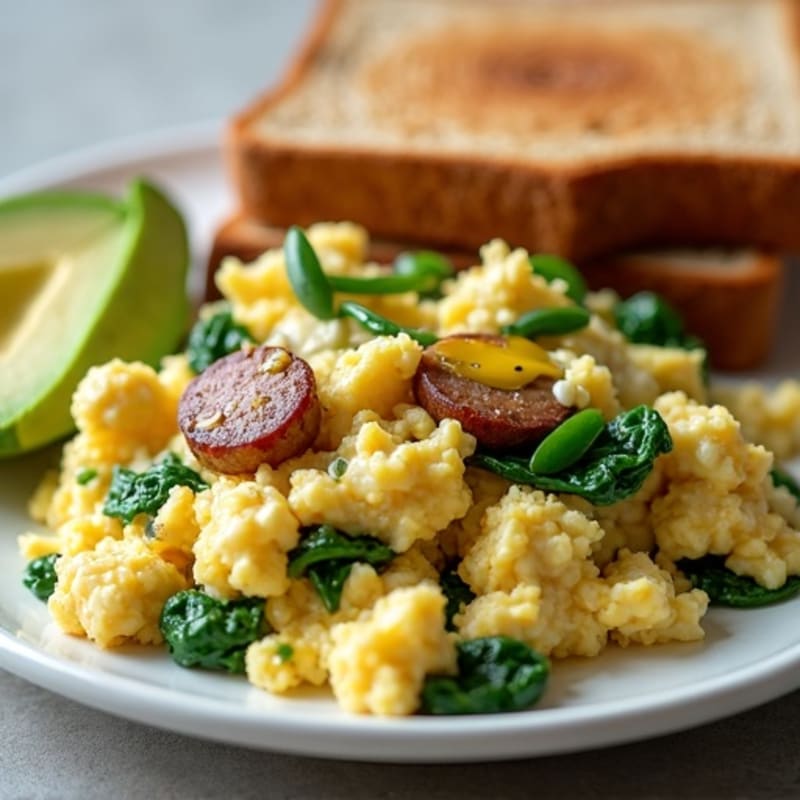 Egg White and Turkey Sausage Scramble with Spinach