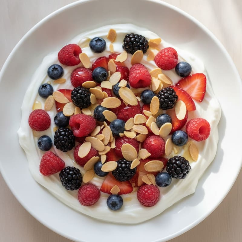 Creamy High-Protein Yogurt Bowl with Mixed Berries and Almonds