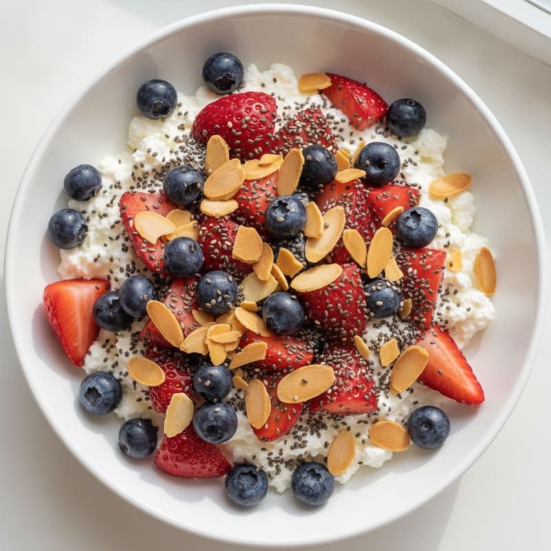 Cottage Cheese and Berry Protein Bowl with Chia Seeds