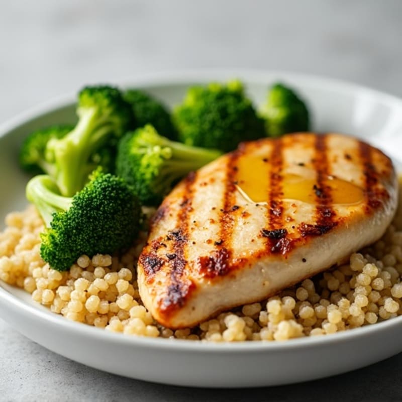 Grilled Chicken Breast with Steamed Broccoli and Quinoa