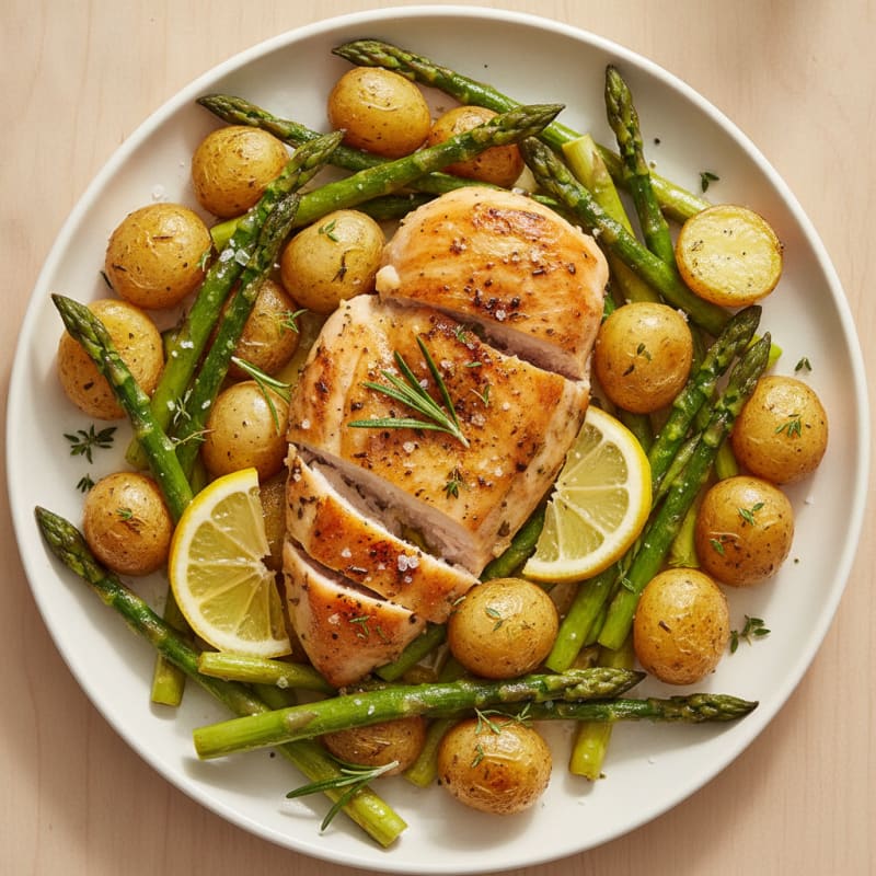 Lemon Herb Roasted Chicken with Asparagus