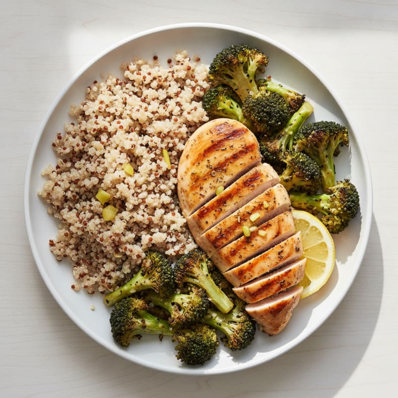 Grilled Chicken Breast with Roasted Broccoli and Quinoa