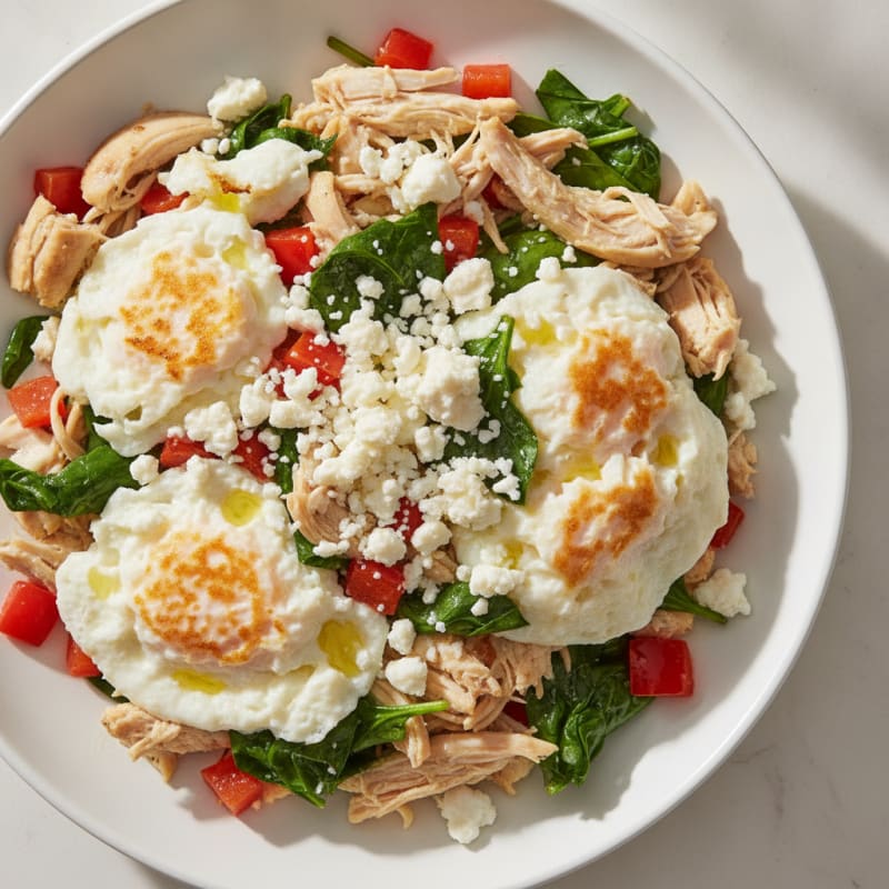 Egg White and Veggie Scramble with Shredded Chicken