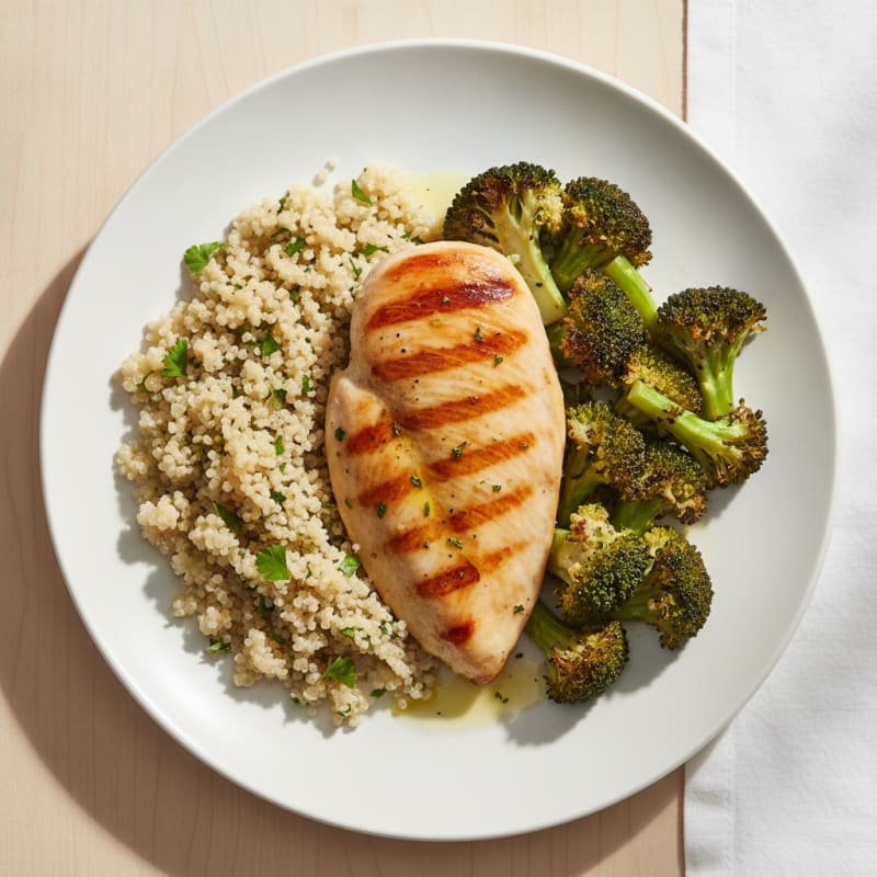Grilled Chicken Breast with Quinoa and Roasted Broccoli
