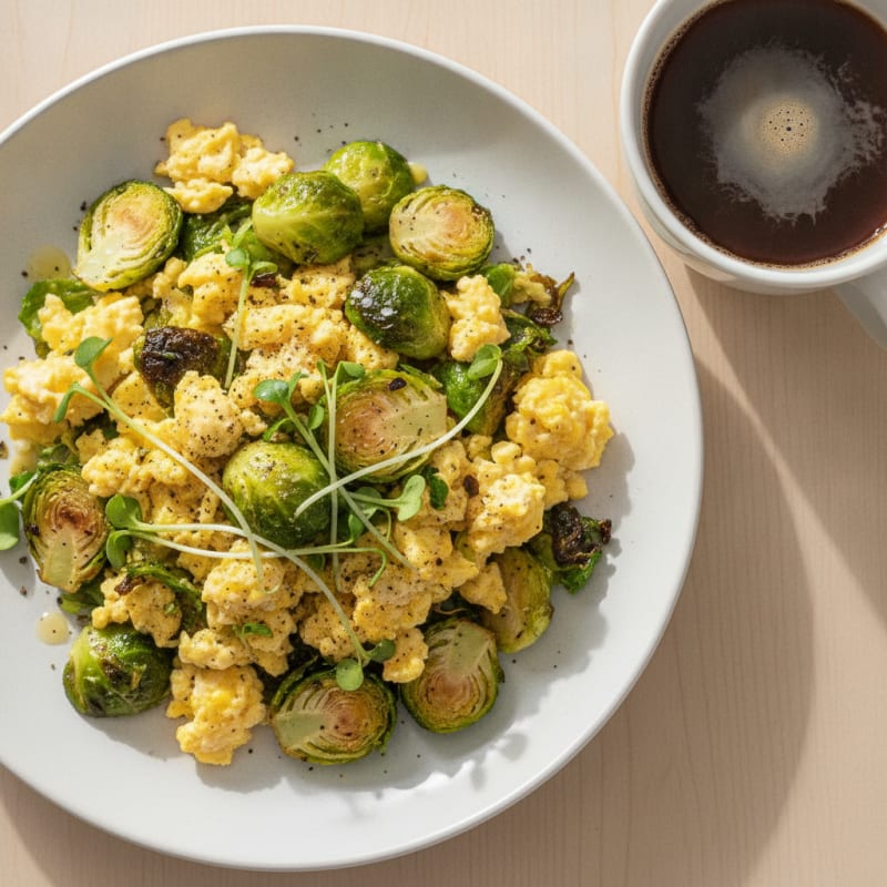 Eggs and Sprouts Scramble with Coffee