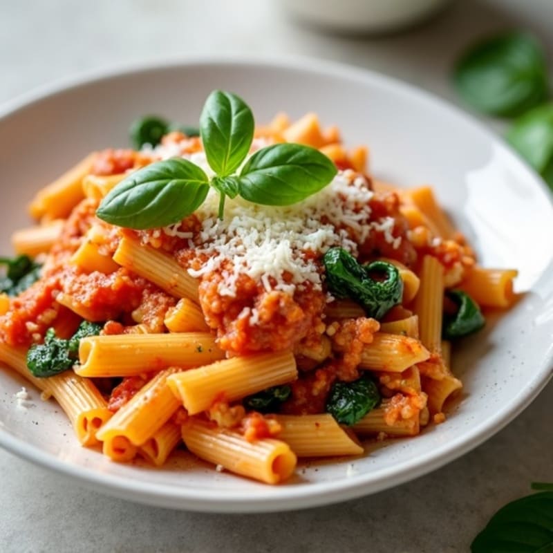Lean Ground Turkey Baked Ziti with Creamy Ricotta and Spinach