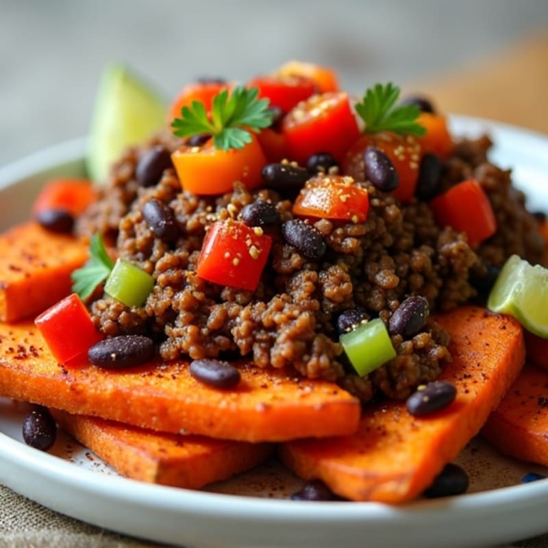 Spiced Ground Beef Loaded Sweet Potato Fries