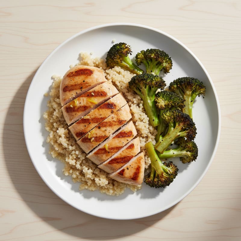Grilled Chicken Breast with Quinoa and Roasted Broccoli