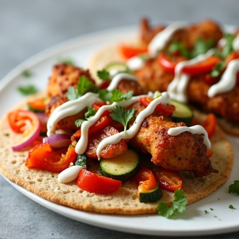 Crispy Chicken & Veggie Flatbread with BBQ Ranch Drizzle
