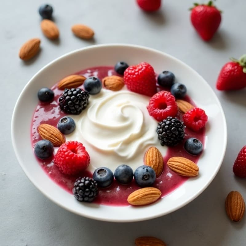 Silky Vanilla Protein Yogurt with Almonds and Berries