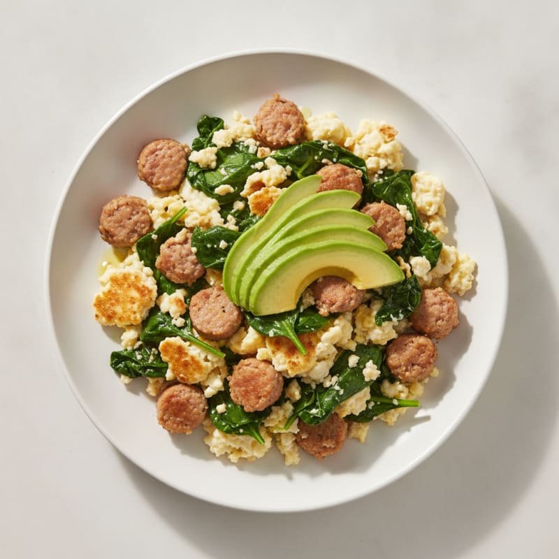 Egg White Scramble with Turkey Sausage and Spinach
