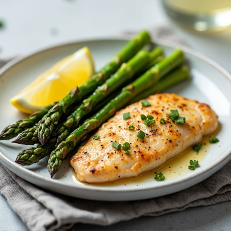 Lemon Garlic Pan-Seared Chicken with Roasted Asparagus