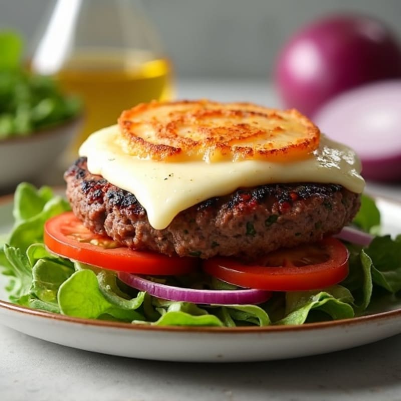 Lean Beef Burger with Crispy Baked Mozzarella