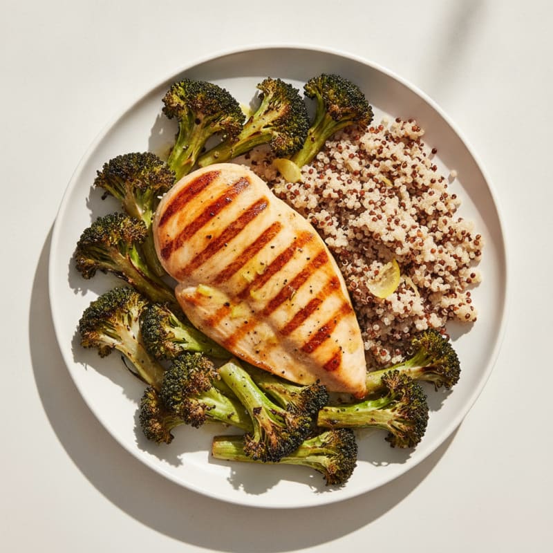 Grilled Chicken Breast with Quinoa and Roasted Broccoli