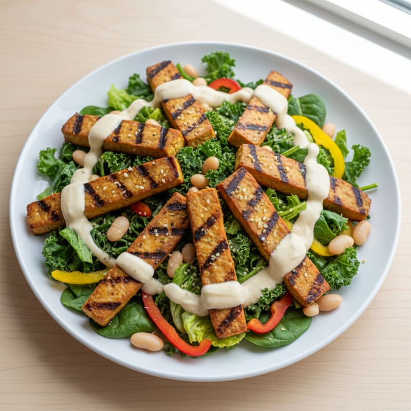 Grilled Tempeh Salad with Creamy White Bean Dressing