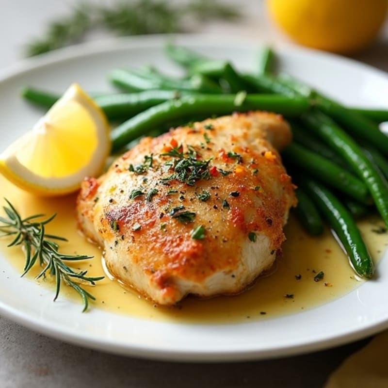 Lemon Herb Roasted Chicken with Crispy Green Beans
