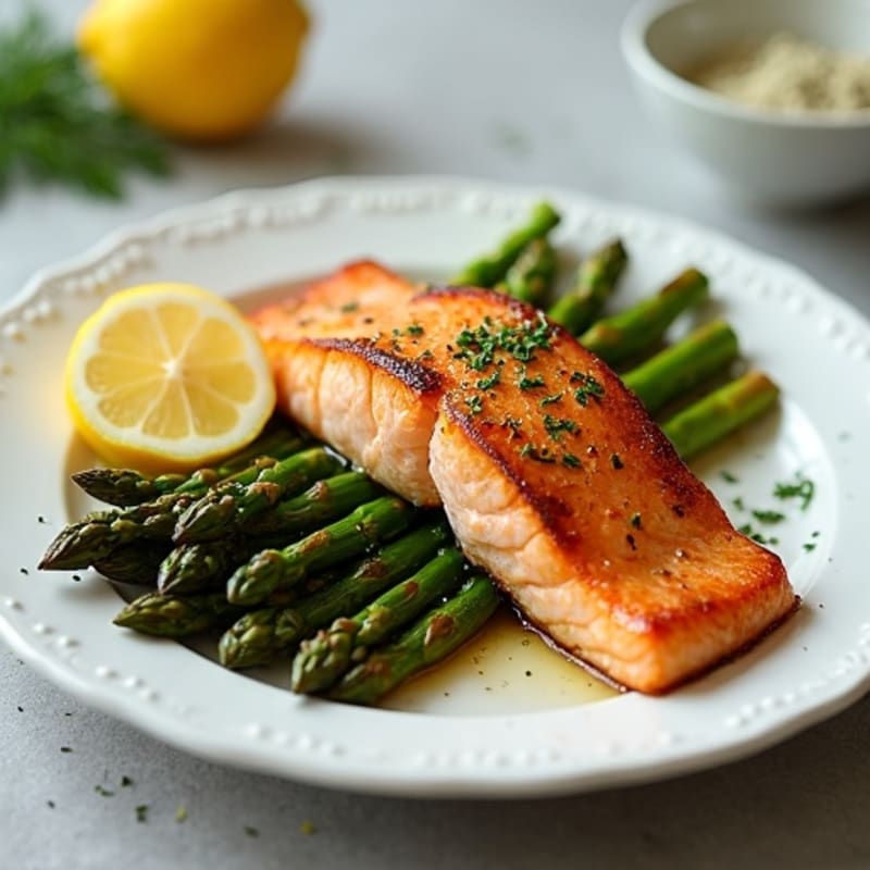 Crispy Pan-Seared Salmon with Lemon-Herb Roasted Asparagus