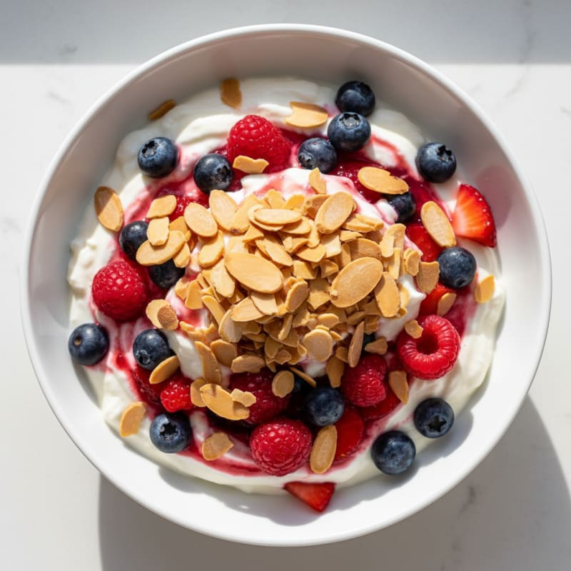 Greek Yogurt Protein Parfait with Mixed Berries and Almonds