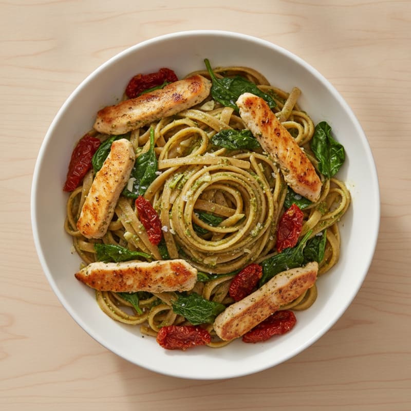 Pesto Chicken Linguine with Sun-Dried Tomatoes