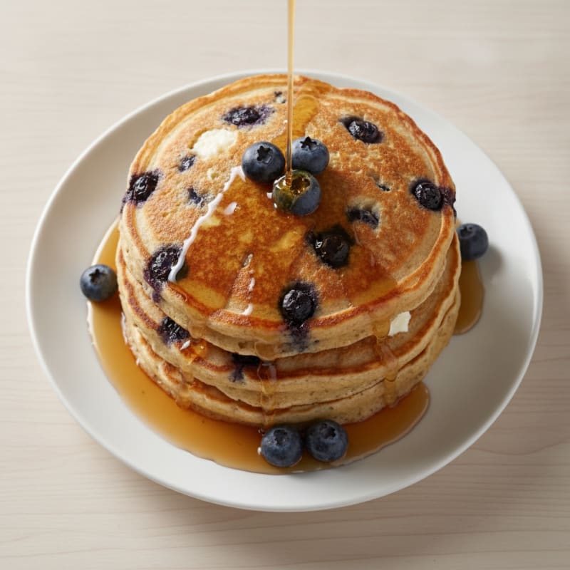 Blueberry Ricotta Pancakes with Maple Syrup
